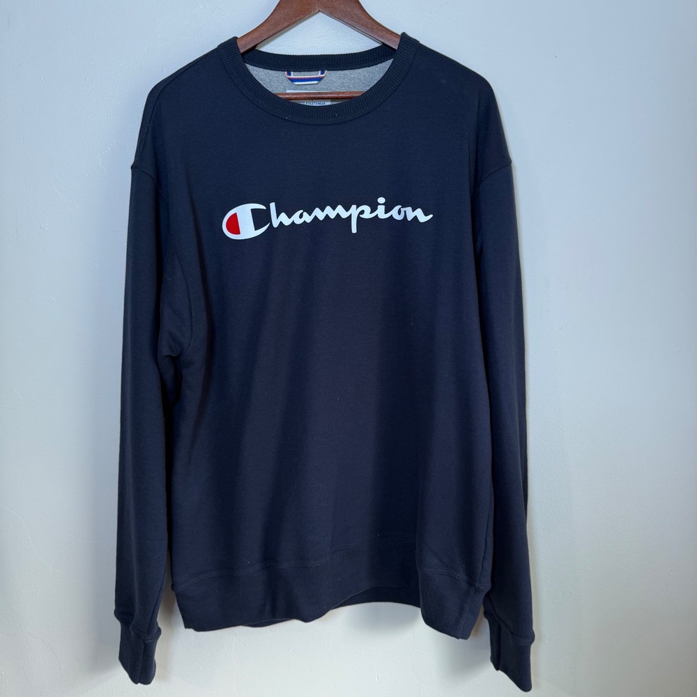 Champion Authentic Athleticwear Script Logo Fleece Sweatshirt Size Large Navy
